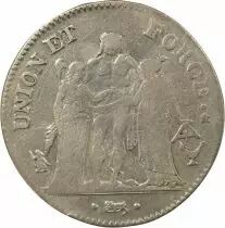 France 5 Francs Argent, Union & Force - An 6 K Bordeaux