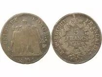 France 5 Francs Argent, Union & Force - An 7. L Bayonne