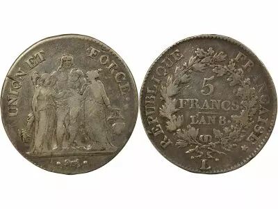 France 5 Francs Argent, Union & Force - An 8 L Bayonne