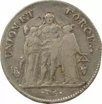 France 5 Francs Argent, Union & Force - An 9 Q Perpignan