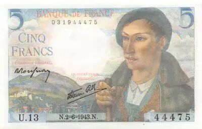 France 5 Francs Berger - 02-06-1943 S�rie U.13 - SPL