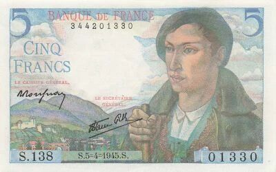 France 5 Francs Berger - 05-04-1945 - S�rie S.138