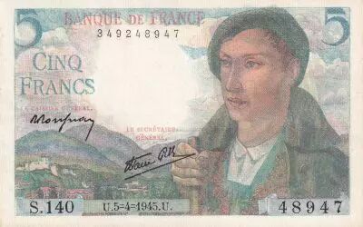 France 5 Francs Berger - 05-04-1945 - S�rie S.140 - F.05.06