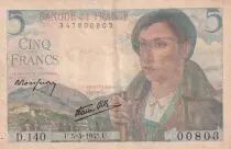 France 5 Francs Berger - 05-04-1945 Série D.140