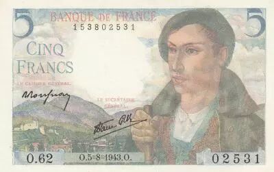 France 5 Francs Berger - 05-08-1943 - S�rie O.62