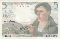 France 5 Francs Berger - 05-08-1943 Série B.62