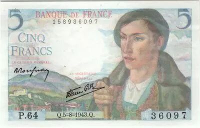 France 5 Francs Berger - 05-08-1943 S�rie P.64