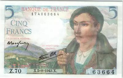 France 5 Francs Berger - 05-08-1943 S�rie Z.70