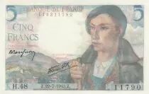 France 5 Francs Berger - 22-07-1943 Série H.48 - Neuf