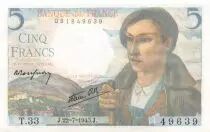 France 5 Francs Berger - 22-07-1943 Série T.33 - SPL+