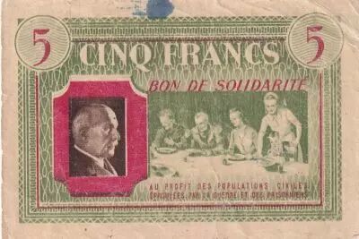 France 5 Francs Bon de Solidarit� French family 1941-1942