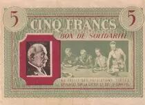 France 5 Francs Bon de Solidarité Repas de Famille 1941-1942
