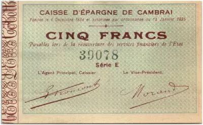 France 5 Francs Cambrai Caisse d�Epargne