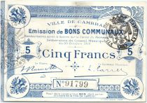 France 5 Francs Cambrai City - 1914