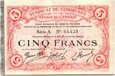 France 5 Francs Cambrai City - 1916