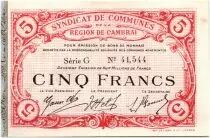 France 5 Francs Cambrai Commune - 1916