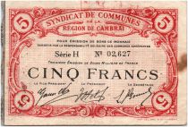 France 5 Francs Cambrai Commune - 1916