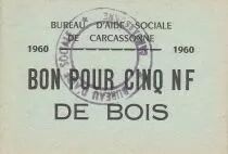 France 5 Francs Carcassonne Bon pour 5 nf de bois