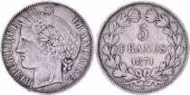 France 5 Francs Ceres - Third Republic - 1871 K Bordeaux - VF