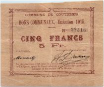 France 5 Francs Coutiches Commune - 1915