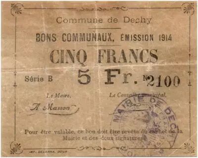 France 5 Francs Dechy City - 1914