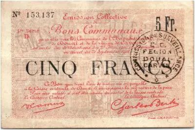 France 5 Francs Douai City - 1916