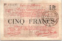 France 5 Francs Douai Commune - 1916