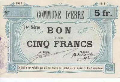 France 5 Francs Erre City - 1915