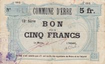 France 5 Francs Erre City - 1915