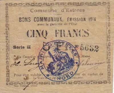 France 5 Francs Estr�e City - 1914