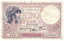 France 5 Francs Femme casquée modifiée - 02.11.1939 - Série G.6554 - F.4.14