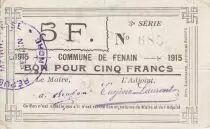 France 5 Francs Fenain Commune - 1915