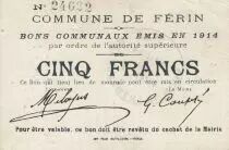 France 5 Francs Ferin City - 1914