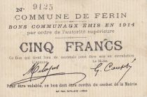 France 5 Francs Ferin City - 1914
