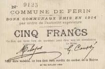 France 5 Francs Ferin City - 1914