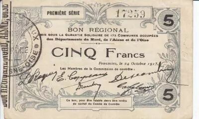 France 5 Francs Fourmies City - 1915