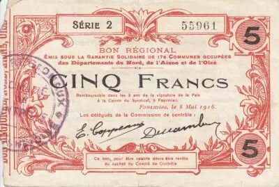 France 5 Francs Fourmies City - 1916