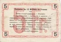 France 5 Francs Fourmies Commune - 1916