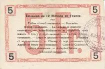 France 5 Francs Fourmies Commune - 1916