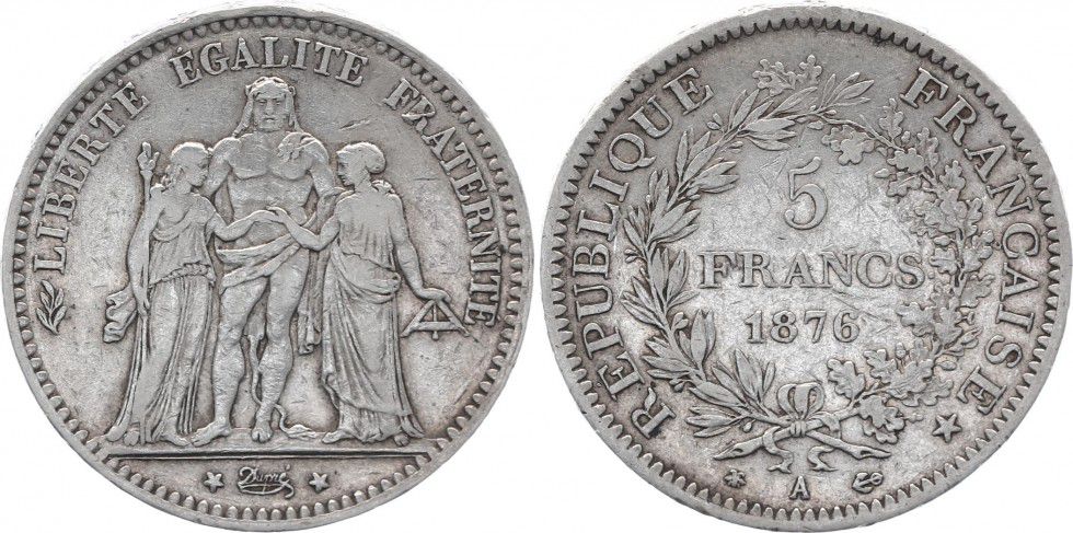 Pièce France 5 Francs Hercule Iiieme République 1876 A Paris