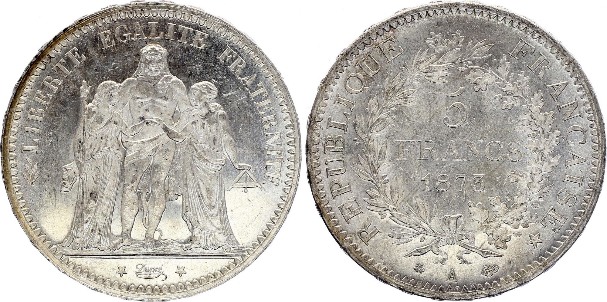 France Pièce de 5 F en argent Hercule 1873 A 