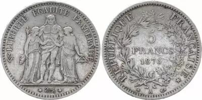 France 5 Francs Hercules - Third Republic - 1876 A