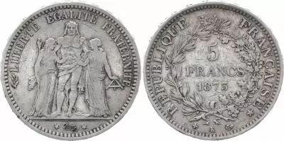 France 5 Francs Hercules - Third Republic 1873 K Bordeaux