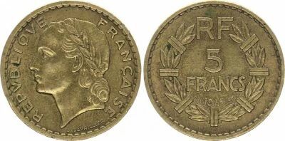 France 5 Francs Laureate Head - 1945 C
