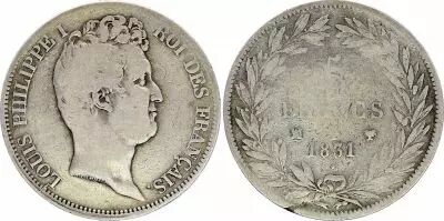 France 5 Francs Louis-Philippe 1831 MA Marseille Incuse lettering - Silver - KM.735.10 - Fine