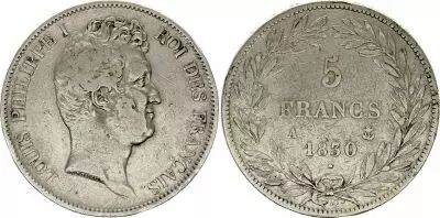 France 5 Francs Louis-Philippe 1er - 1830 A Paris - Silver