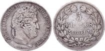 France 5 Francs Louis-Philippe I - 1831 W Lille- aFine - Silver - Raised lettering - KM 745.13