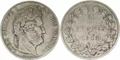 France 5 Francs Louis-Philippe Ist - 1848 K Bordeaux - Silver