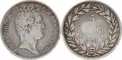 France 5 Francs Louis-Philippe Ist- 1831 1831 W Lille incuse lettering - Silver