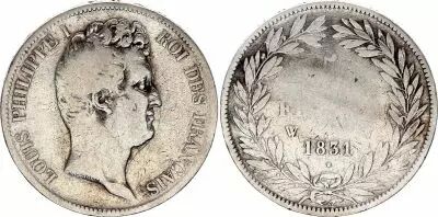 France 5 Francs Louis-Philippe Ist- 1831 1831 W Lille incuse lettering